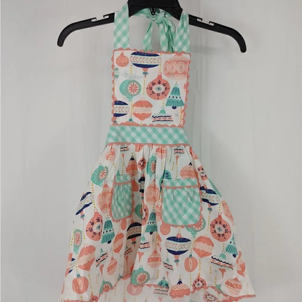 Nwt Serendipity Shrimp & Grits Ornament Christmas Halter Apron Dress Girls Size